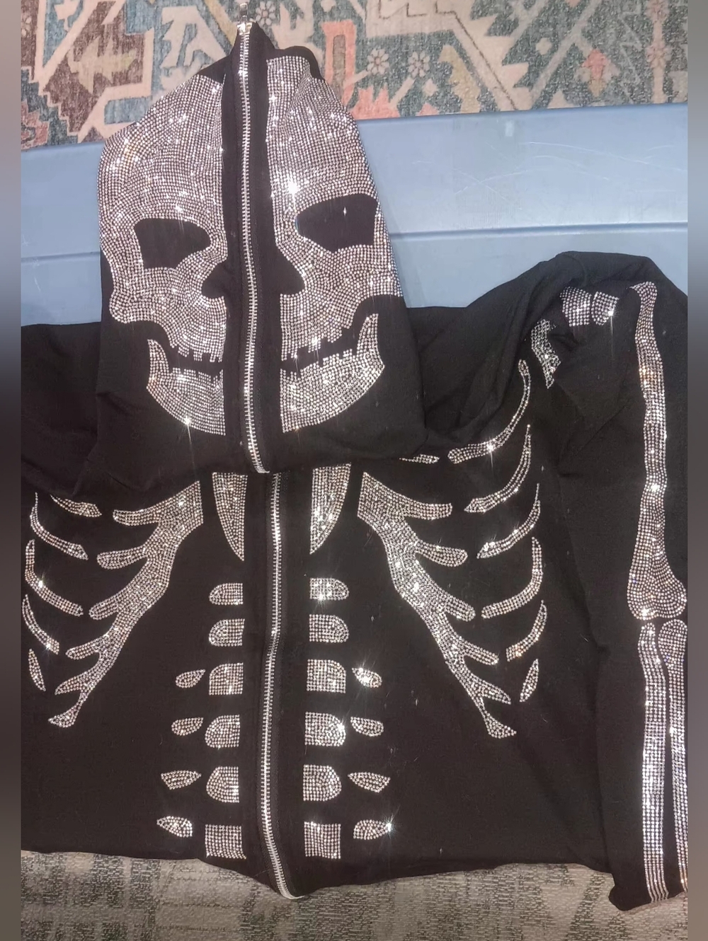 Unisex Black Sparkle Skeleton Costume Hoodie